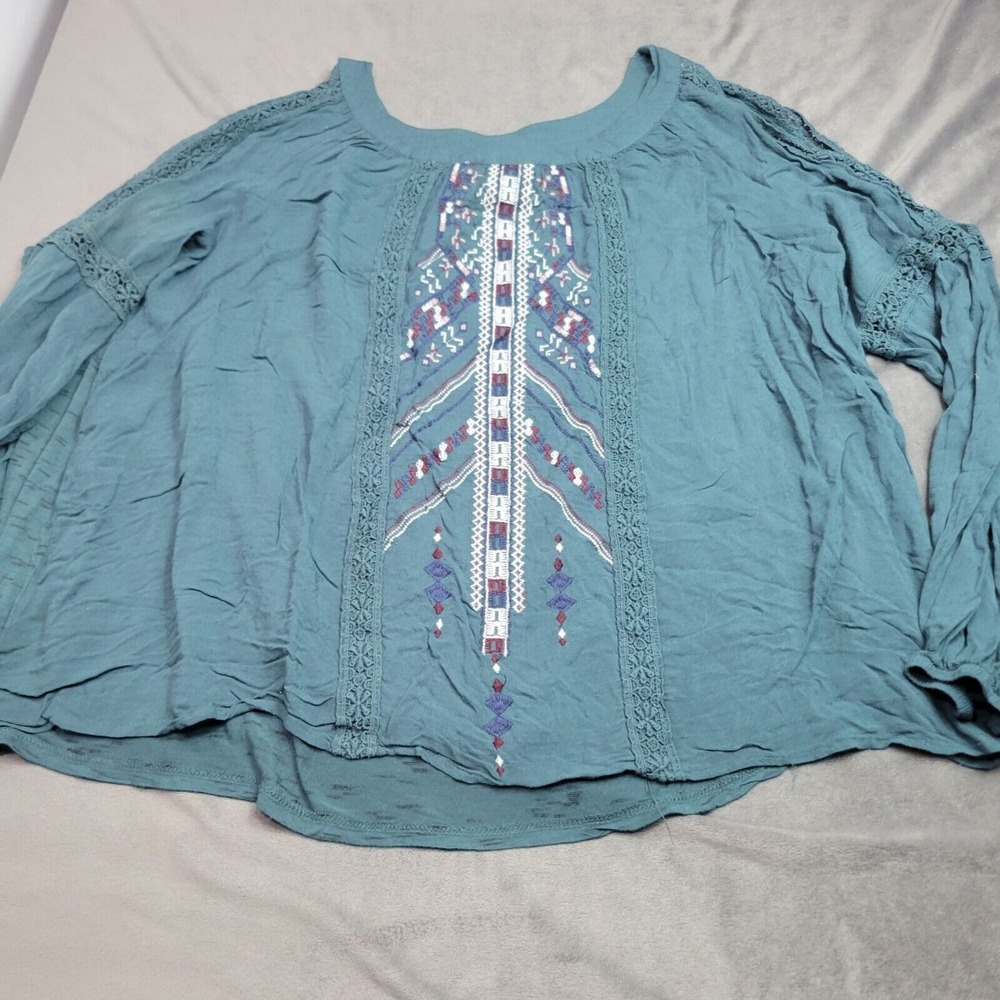 Knox Rose Teal Embroidered Boho Top XXL Womens Rayon & Cotton Blend